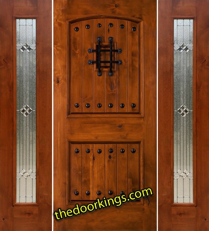 sw83 knotty alder wood door with two builder zinc sidelites